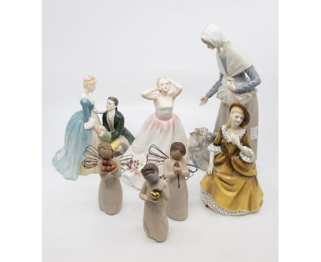 A collection of figurines to include Willow Tree, Nao and Royal Doulton