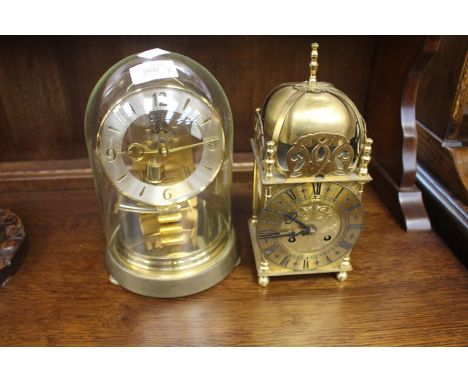 1960s dome battery operated mantle clock along with mid 20th Century lantern clock