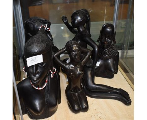 Collection of African figures, ebony and ceramic, mid 20th Century circa 1950s