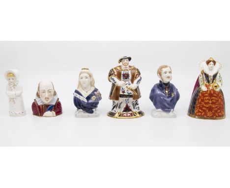 Six Royal Worcester Candle Snuffers with Boxes., three with Certificates.&nbsp; Henry VIII, Prince Albert, Queen Victoria, Gi