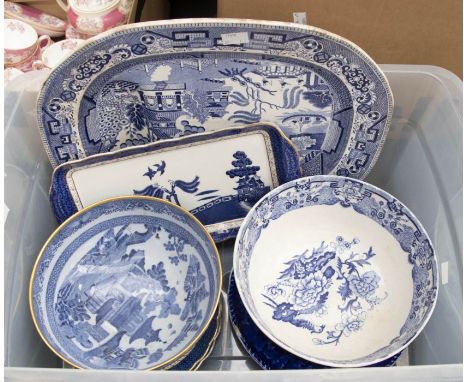 A collection of blue and white - Spode, Royal Doulton, Booths, Masons, Adam Ware (1 box)