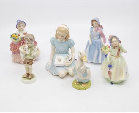 Collection of Royal Doulton figures ie. Wendy, Alice Cissie Babie including Royal Worcester Three's Company and Beatrix Potte