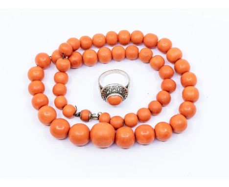 A Baltic coral graduated bead necklace, comprising round beads the largest approx 15mm the smallest approx 8mm, length approx