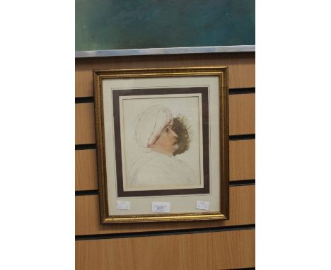 In the manner of WH Hunt, portrait of a gentleman, pencil and watercolour