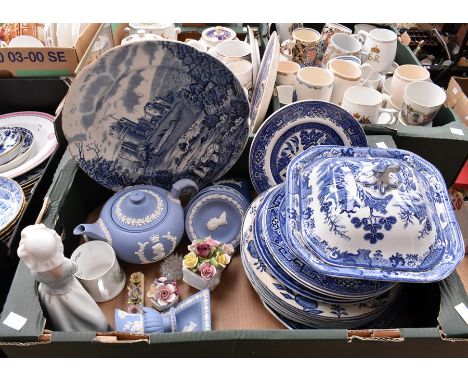 Collection of mixed ceramics including Wedgwood jasper blue and white dinner wares, early 20th Century Spode plate and figure