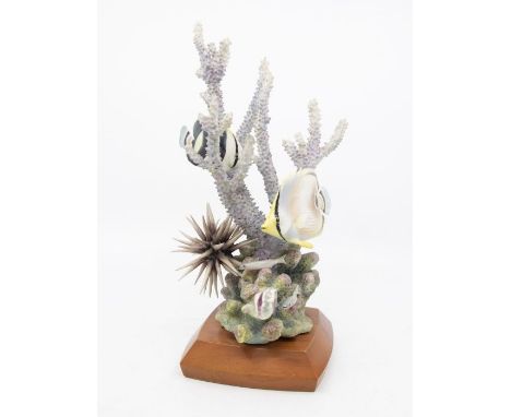 Worcester Royal Porcelain model of a four eyed butterfly fish, on stand and with certificate&nbsp;
