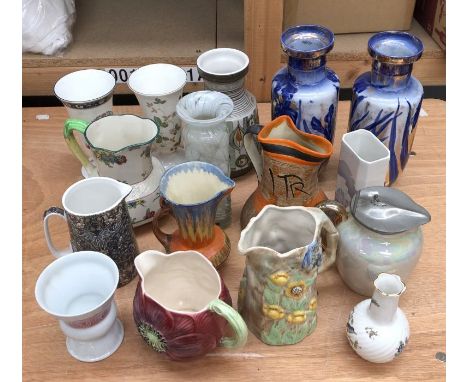 A large collection of ceramic jugs and vases, to include:- Wedgwood examples, Wadeheath and others, all A/F (qty)&nbsp;