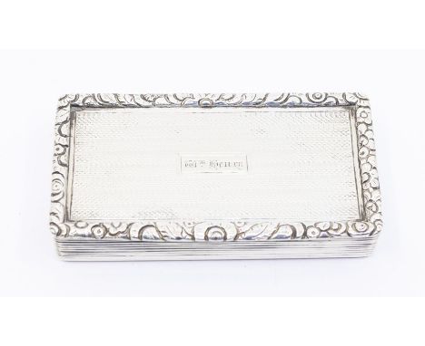 A William IV silver snuff box with floral edges and engine turned finish with the inscription ' Wm Henry' by Edward Smith, Bi