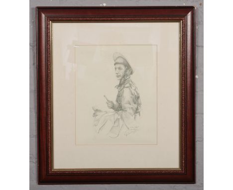 After John Worsdale (British) framed print from an original pencil drawn portrait of Lester Piggott. Signed in pencil and wit