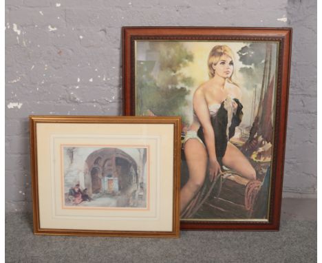 A framed print after Sir Russell Flint along with a c.1960s print of a maiden in the style of Vladimir Tretchikoff.  