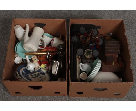 Two boxes of miscellaneous, mainly ceramics, Royal Worcester, Coalport, Royal Doulton examples  