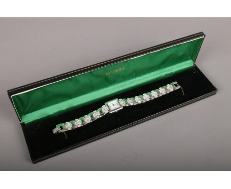 A ladies silver Rotary white paste stone set bracelet watch, gross weight 55g.  