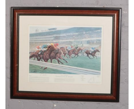 A Buckingham's Racecourses of Britain, horse racing print signed Paul Hart, (approx 58 cm x 40 cm)  