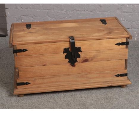 A metal bound pine trunk, 92cm wide  
