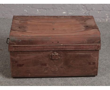 A metal travelling trunk, 70cm wide.  
