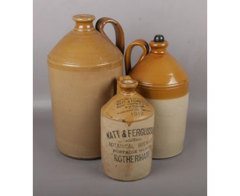 Three ceramic Flagon's, Watt &amp; Fergusson Botanical Brewers Rotherham example  