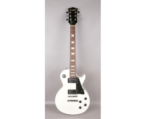 A Westfield electric guitar in Gibson Les Paul form. With rosewood fretboard, white finish with black furniture and bindings.