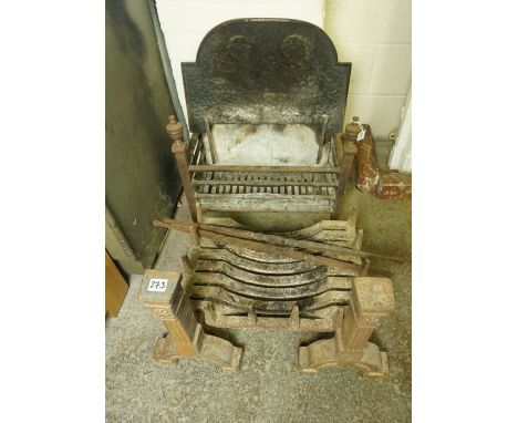 Georgian Style Cast Iron and Steel Fire Grate, circa 19th century, with canopy, 48cm high, 52cm wide, also with a similar pai