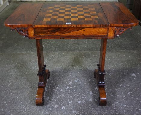 Regency Rosewood and Marquetry Games Table, circa early 19th century, Having a sliding chequerboard top, enclosing a backgamm