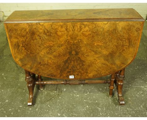 Victorian Walnut Sutherland Table, Raised on column supports, terminating on scroll feet with ceramic castors, 71cm high, 107