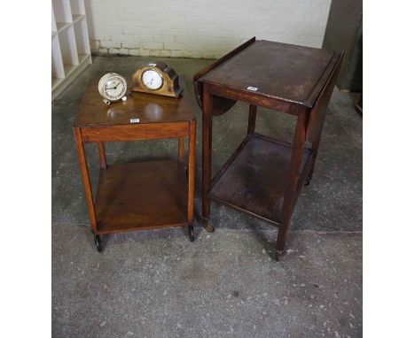 Vintage Oak Trolley, 79cm high, also with a similar table, mantel clock and alarm clock by Ingersoll, (4) 