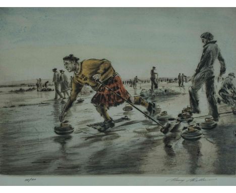 Henry Wilkinson (1921-2011) "Curling Competition" Limited Edition Colour Etching, signed in pencil, no 56 of 180, 22m x 31cm,