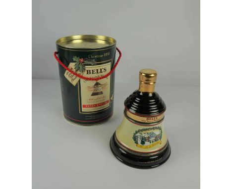 Bells Ceramic Whisky Decanter with Contents by Wade, Christmas 1990 edition, with outer tin