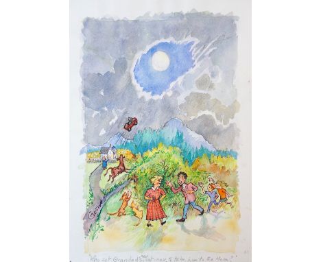 JEAN CRESWELL
"Who set Grandad's new sat-nav to take him to the moon?", watercolour, signed to lower left, titled in pencil, 
