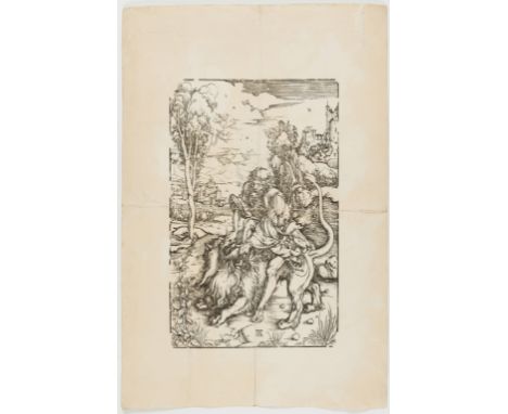 Large collection of old master prints.-Albrecht Dürer (1471-1528)Samson fighting with the LionWoodcut, circa 1496, but a late