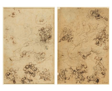 Anthony van Dyck (1599-1641), Attributed to.Double-sided sheet of studies of Christ in Glory, surrounded by puttiPen and brow