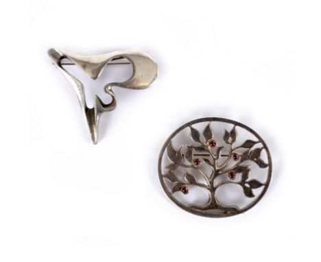 Henning Koppel for Georg Jensen, a silver 'Amoeba' brooch, no. 324, stamped masks, 4.25cm wide and a modern silver brooch, pi