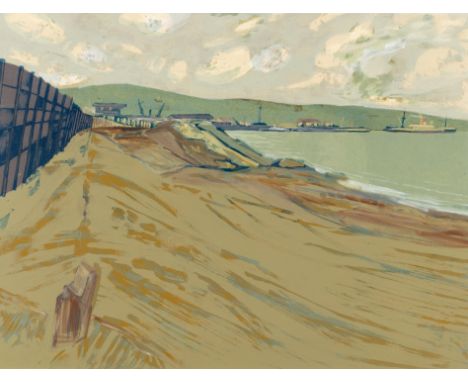 Arthur Charlton (British 1917-2007)/Swansea Docks/with beach to foreground/signed /lithograph with hand painted overlay, 44.5