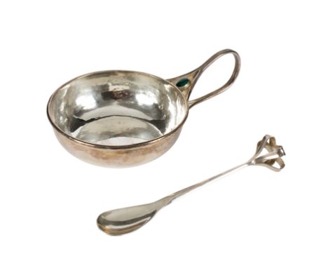 Guild of Handicraft, an Arts &amp; Crafts style silver porringer and spoon, London 1999, to a design by C R Ashbee, each set 