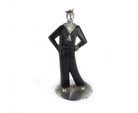 Manner of Franz Hagenauer, an Art Deco figure of a sailor, circa 1930, in wood and chrome, the base engraved R N Lepanto 