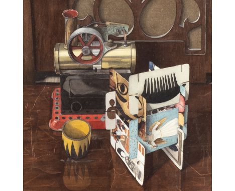 Stephen Hubbard (British, born 1954)/Steam Engine and The House of Cards/monogram lower right/watercolour, 29cm x 28.5cm/arti