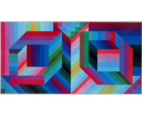 Victor Vasarely (French/Hungarian 1906-1997)/Multi-Coloured Cube Abstract/signed and numbered 83/700/colour silkscreen, 39cm 