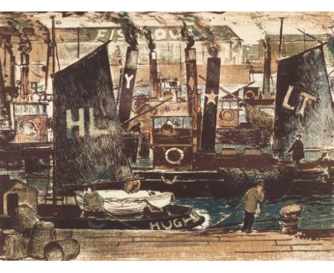 Arthur Charlton (British 1917-2007)/Fish Quay, Swansea/signed and dated '51/colour lithograph, 26cm x 35cm