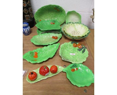 A selection of 20th century Crown Devon, Beswick and Carlton ware leaf form dishes and servers