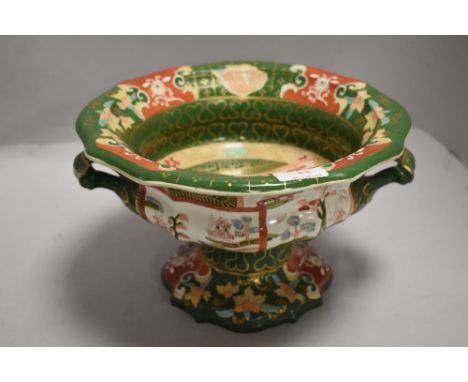 An early 20th century Masons Compote in a green colour way with double panel in an oriental design
