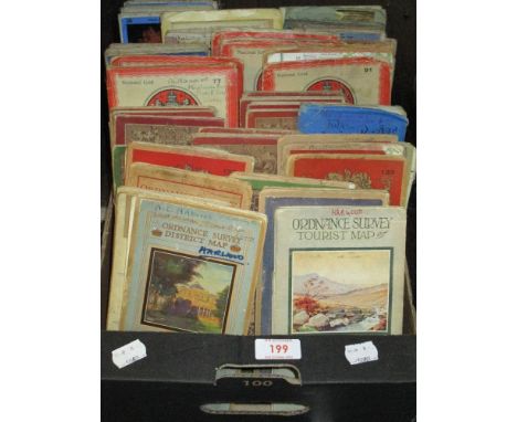 A box of early 20th century road maps and ordnance survey guides including local Lakeland and Isle of Man interest