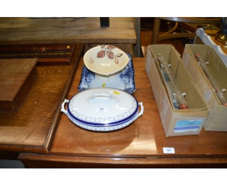 A Carltonware leaf bowl; together with a Victorian transfer printed meat plate, and a tureen and cover 