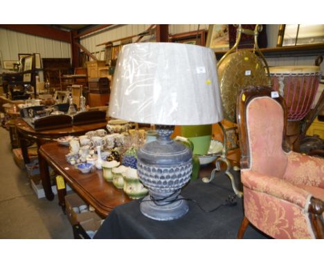 A painted wooden table lamp and shade 