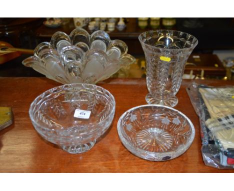 A Webb Corbitt cut glass vase and bowl; a Stuart crystal dish; and a Bohemia crystal bowl