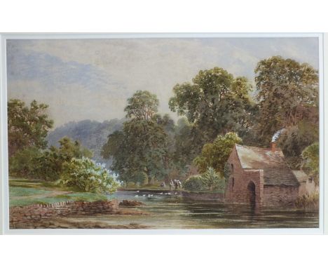 J Barrett, 'The Boathouse, Radford Woods, Plymstock', a watercolour, signed and dated '80, 24.5 x 39.5cm, titled label and ga