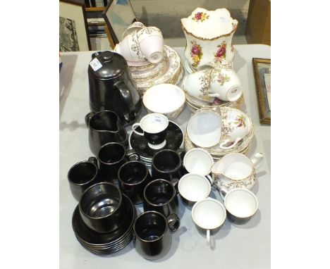 Five Susie Cooper coffee cups and saucers and other ceramics.
