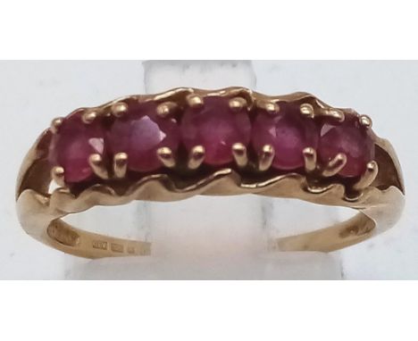 9K YELLOW GOLD 5 STONE RUBY RING 2.5G SIZE N 