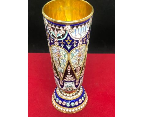 Russian silver enamel vase Weight 178.3 grams Height 13cm Diameter 5cm