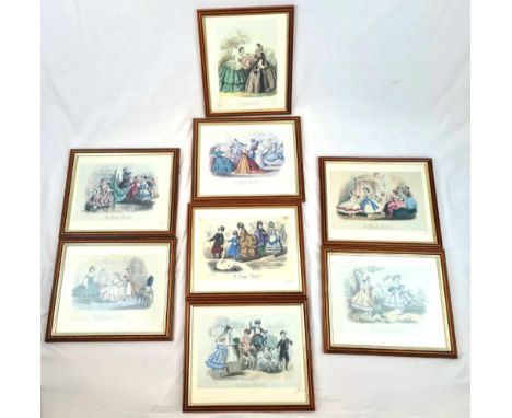 Eight Vintage Framed Prints of French Ladies. 28 x 23cm 