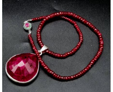 290ct Single Strand Ruby necklace with a Ruby Pendant. Ruby approx 200cts. Necklace has a Ruby clasp and can be worn separate