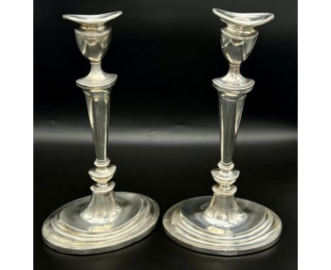 A Pair of Vintage Silver Candlesticks. Hallmarks for London 1960. Makers mark of A. Tate and Son. 30cm tall.1.65 kilos total 